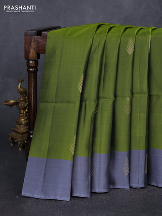 Mehendi Green & Grey Kanchipuram Soft Silk Sarees - Buttas
