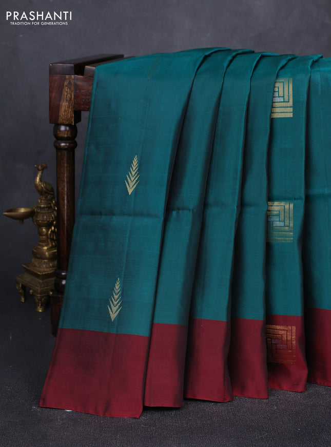 Peacock Green & Maroon Kanchipuram Soft Silk Sarees - Buttas