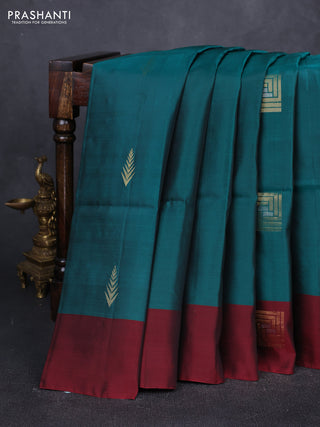 Peacock Green & Maroon Kanchipuram Soft Silk Sarees - Buttas