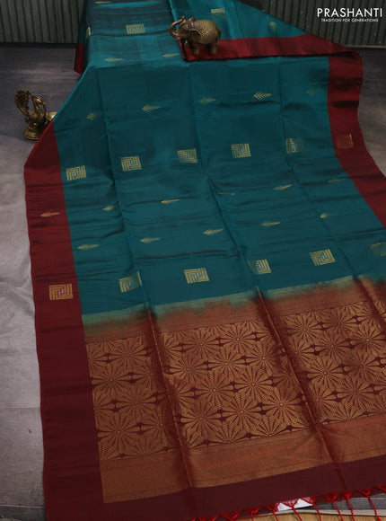 Peacock Green & Maroon Kanchipuram Soft Silk Sarees - Buttas