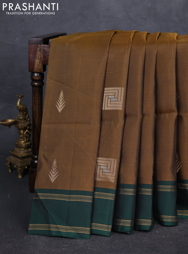 Dark Olive Green & Green Kanchipuram Soft Silk Sarees - Buttas