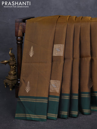 Dark Olive Green & Green Kanchipuram Soft Silk Sarees - Buttas