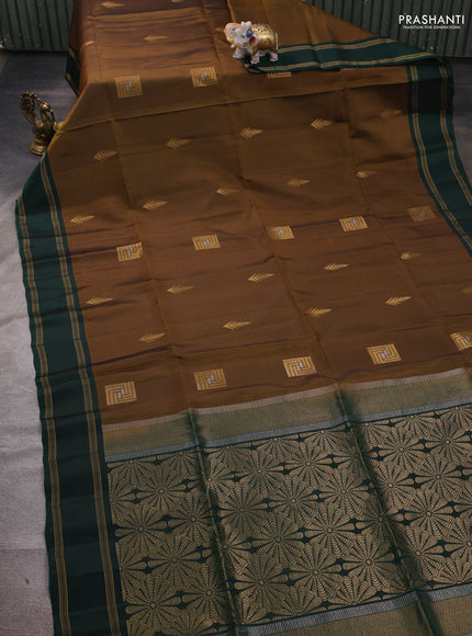 Dark Olive Green & Green Kanchipuram Soft Silk Sarees - Buttas