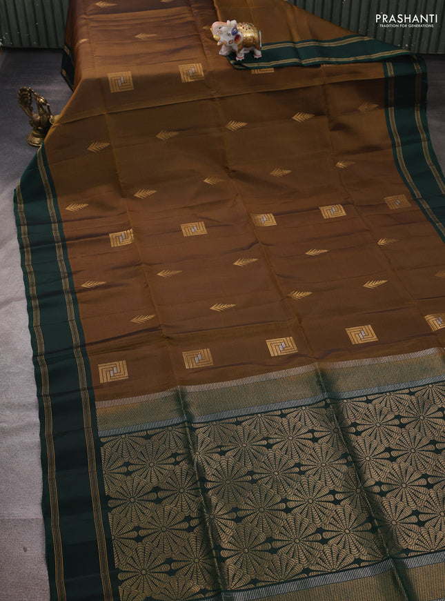 Dark Olive Green & Green Kanchipuram Soft Silk Sarees - Buttas