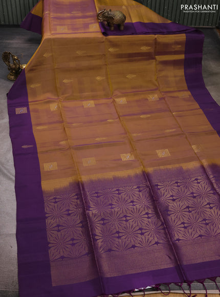 Dark Mustard & Purple Kanchipuram Soft Silk Sarees - Buttas