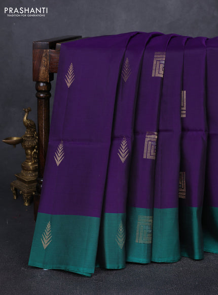 Violet & Teal Green Kanchipuram Soft Silk Sarees - Buttas