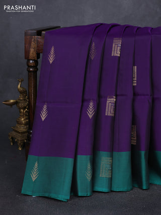 Violet & Teal Green Kanchipuram Soft Silk Sarees - Buttas