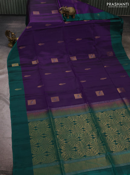 Violet & Teal Green Kanchipuram Soft Silk Sarees - Buttas