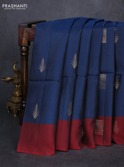 Peacock Blue & Maroon Kanchipuram Soft Silk Sarees - Buttas