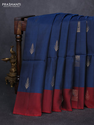 Peacock Blue & Maroon Kanchipuram Soft Silk Sarees - Buttas