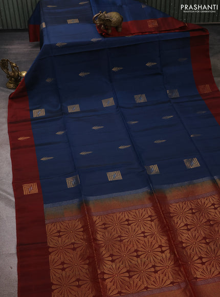 Peacock Blue & Maroon Kanchipuram Soft Silk Sarees - Buttas