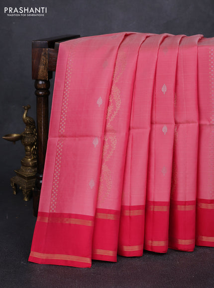 Peach Pink & Pink Kanchipuram Soft Silk Sarees - Zari Weaves