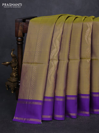Olive Green & Violet Kanchipuram Soft Silk Sarees - Zari Weaves