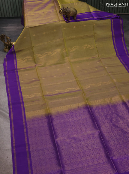Olive Green & Violet Kanchipuram Soft Silk Sarees - Zari Weaves