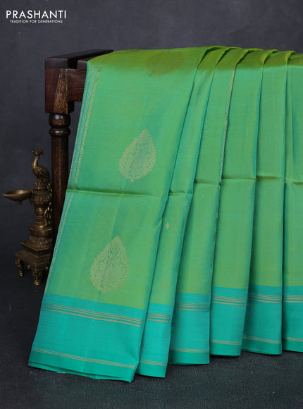 Dual Shade Of Light Green & Green Kanchipuram Soft Silk Sarees - Zari Weaves