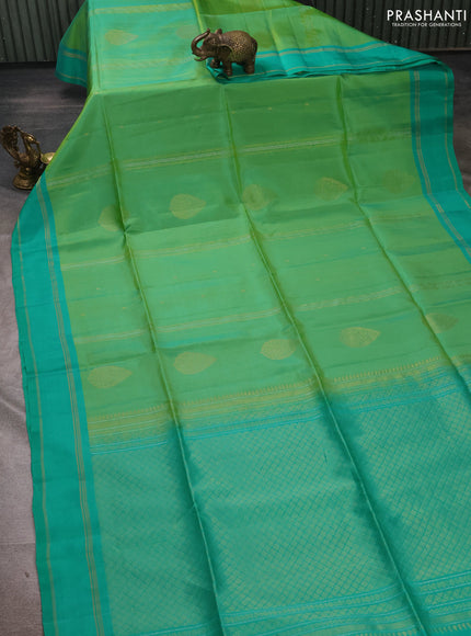 Dual Shade Of Light Green & Green Kanchipuram Soft Silk Sarees - Zari Weaves