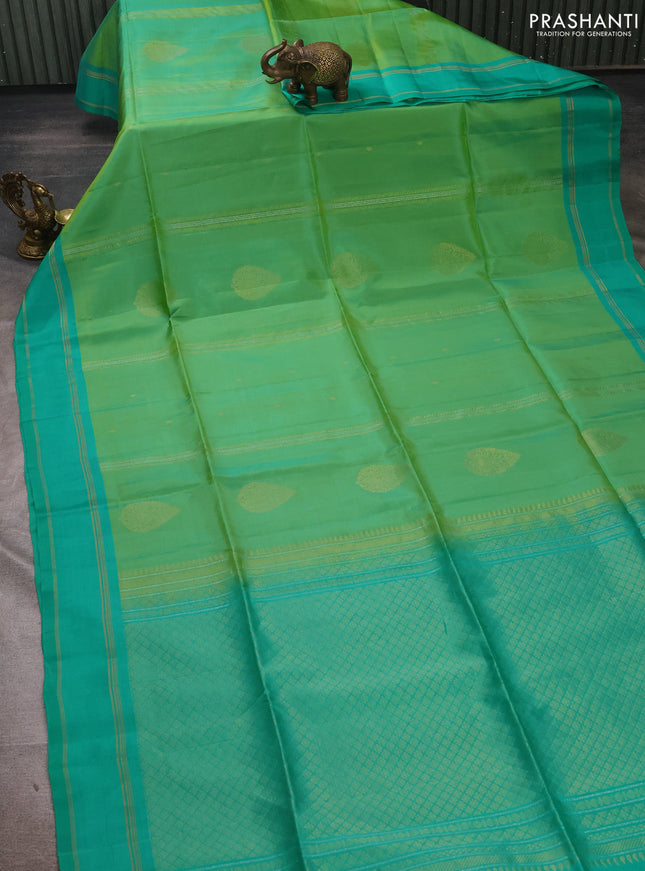 Dual Shade Of Light Green & Green Kanchipuram Soft Silk Sarees - Zari Weaves