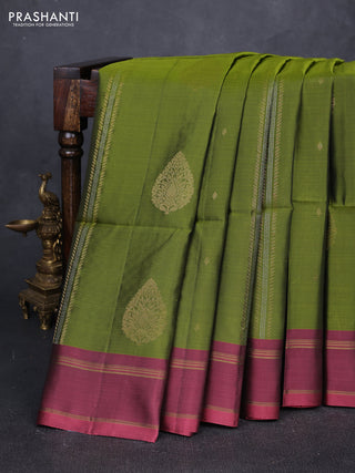 Mehendi Green & Maroon Shade Kanchipuram Soft Silk Sarees - Zari Weaves