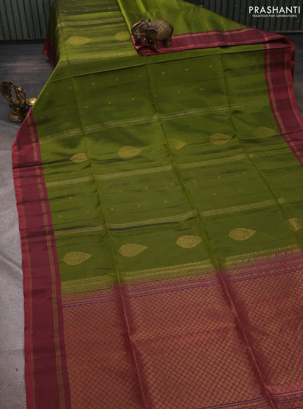 Mehendi Green & Maroon Shade Kanchipuram Soft Silk Sarees - Zari Weaves