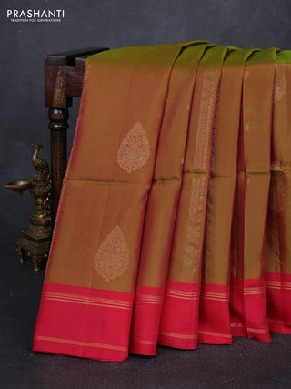 Dual Shade Of Light Green & Red Kanchipuram Soft Silk Sarees - Zari Weaves