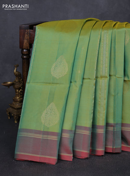 Dual Shade Of Green & Dual Shade Of Red Kanchipuram Soft Silk Sarees - Zari Weaves