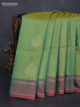 Dual Shade Of Green & Dual Shade Of Red Kanchipuram Soft Silk Sarees - Zari Weaves