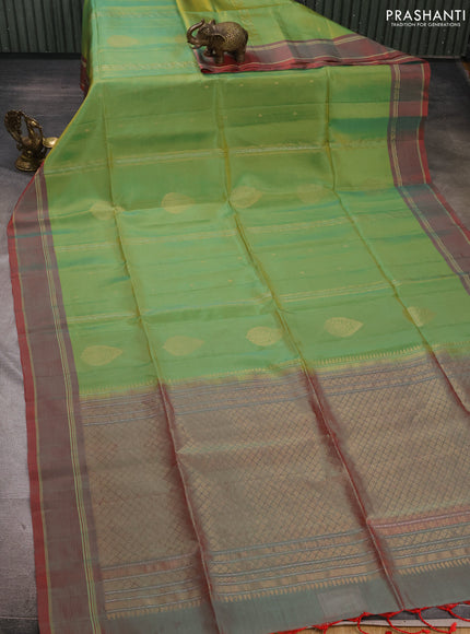 Dual Shade Of Green & Dual Shade Of Red Kanchipuram Soft Silk Sarees - Zari Weaves