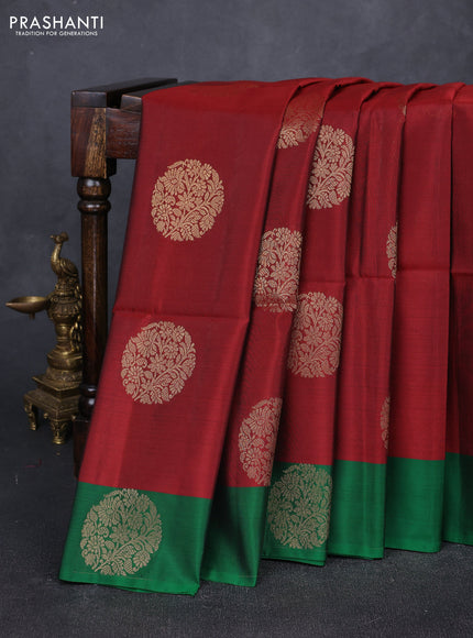 Maroon & Green Kanchipuram Soft Silk Sarees - Buttas