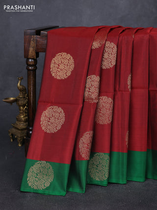 Maroon & Green Kanchipuram Soft Silk Sarees - Buttas