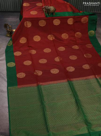 Maroon & Green Kanchipuram Soft Silk Sarees - Buttas