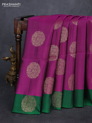 Purple & Green Kanchipuram Soft Silk Sarees - Buttas