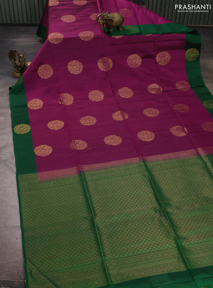 Purple & Green Kanchipuram Soft Silk Sarees - Buttas