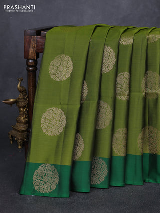 Mehendi Green & Green Kanchipuram Soft Silk Sarees - Buttas