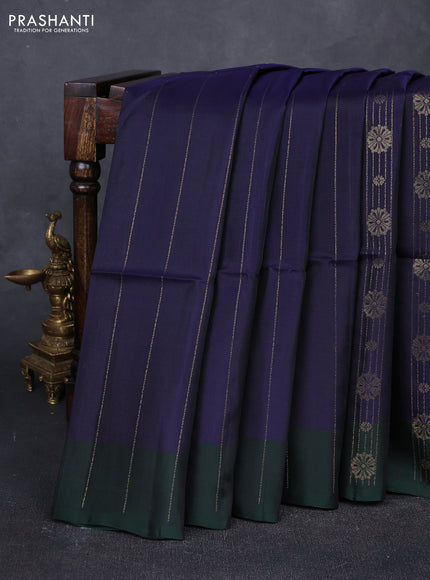 Navy Blue & Bottle Green Kanchipuram Soft Silk Sarees - Zari Weaves