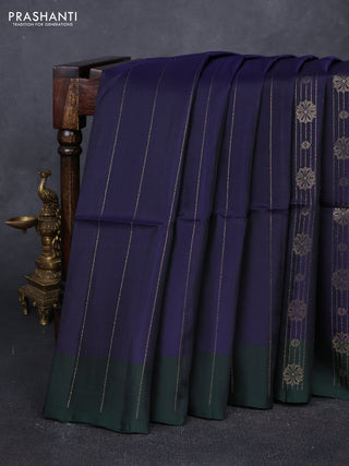 Navy Blue & Bottle Green Kanchipuram Soft Silk Sarees - Zari Weaves