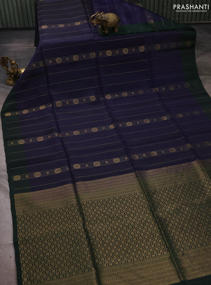 Navy Blue & Bottle Green Kanchipuram Soft Silk Sarees - Zari Weaves