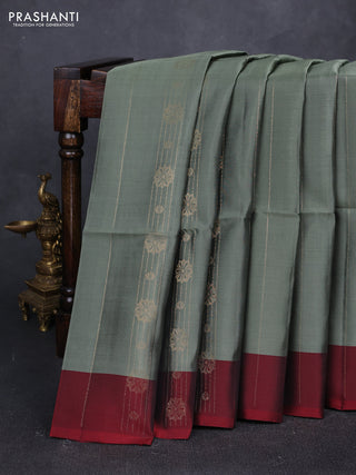 Greyish Green & Maroon Kanchipuram Soft Silk Sarees - Zari Weaves