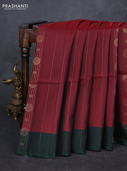 Maroon & Bottle Green Kanchipuram Soft Silk Sarees - Zari Weaves