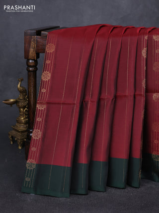 Maroon & Bottle Green Kanchipuram Soft Silk Sarees - Zari Weaves