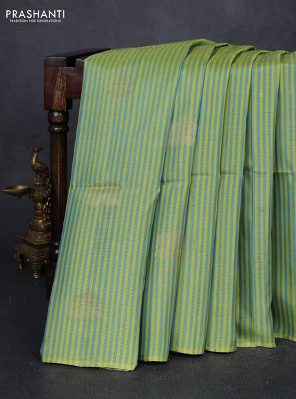 Light Green Blue & Purple Kanchipuram Soft Silk Sarees - Allover Stripes