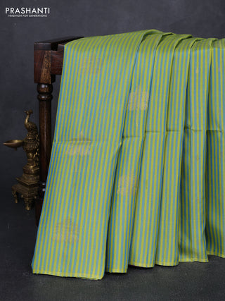 Light Green Blue & Purple Kanchipuram Soft Silk Sarees - Allover Stripes