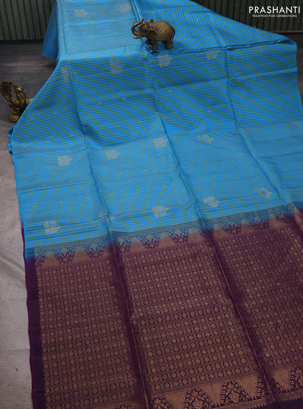 Cs Blue Light Green & Purple Kanchipuram Soft Silk Sarees - Allover Stripes