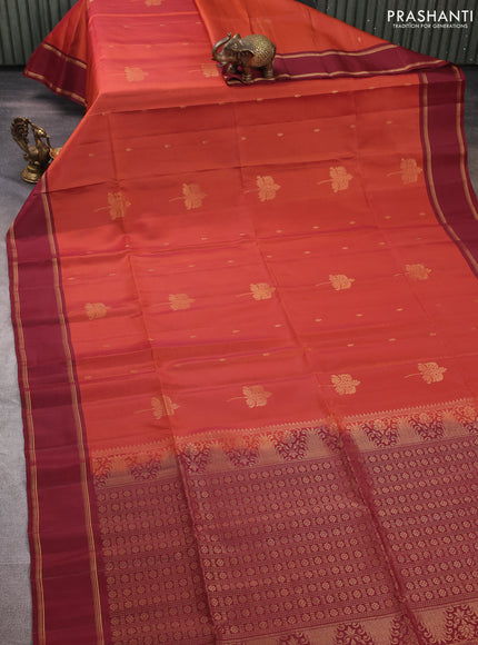 Rust & Maroon Kanchipuram Soft Silk Sarees - Buttas