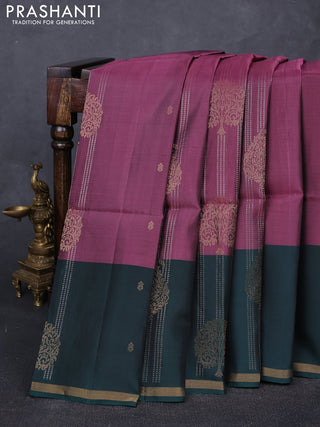 Mauve Pink & Bottle Green Kanchipuram Soft Silk Sarees - Zari Weaves