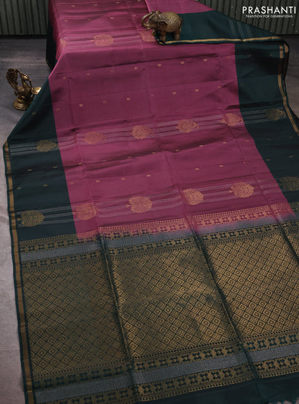 Mauve Pink & Bottle Green Kanchipuram Soft Silk Sarees - Zari Weaves