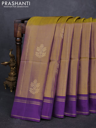 Olive Green & Purple Kanchipuram Soft Silk Sarees - Zari Weaves