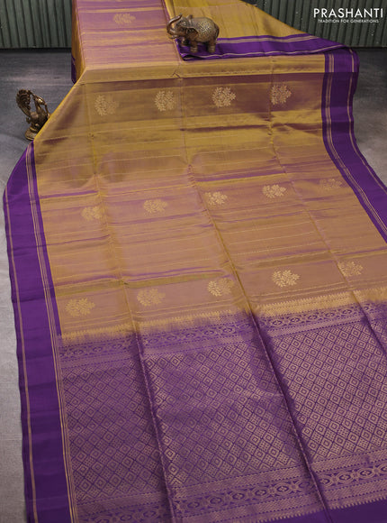 Olive Green & Purple Kanchipuram Soft Silk Sarees - Zari Weaves