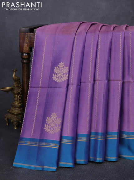 Pastel Purple & Dual Shade Of Teal Blue Kanchipuram Soft Silk Sarees - Zari Weaves