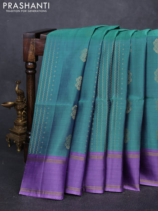 Teal Green Shade & Lavender Kanchipuram Soft Silk Sarees - Zari Weaves