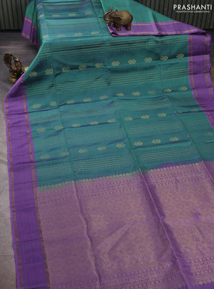 Teal Green Shade & Lavender Kanchipuram Soft Silk Sarees - Zari Weaves